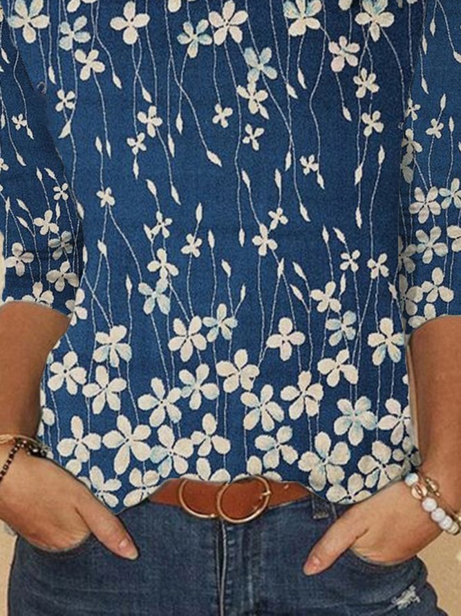 Floral Casual Crew Neck Long Sleeve T-Shirt