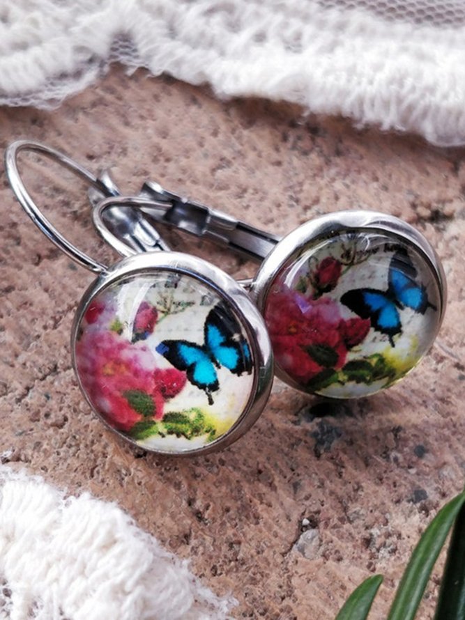 Retro Butterfly Time Gemstone Earrings Old Ethnic Style