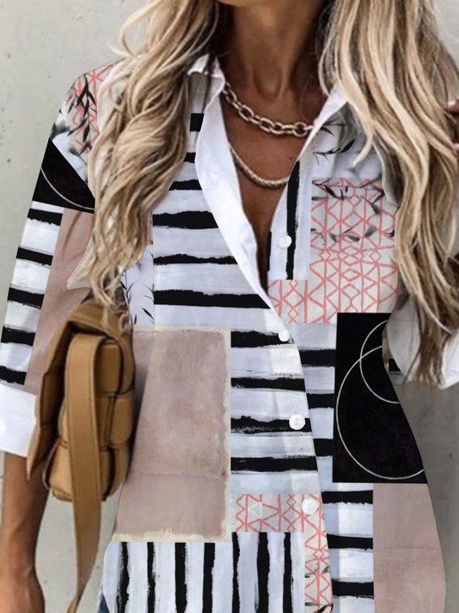 Women's Plus Size Tops Shirt Casual Abstract Print Long Sleeve Shirt Collar Streetwear Daily Going out Polyester Blouses Fall 2022
