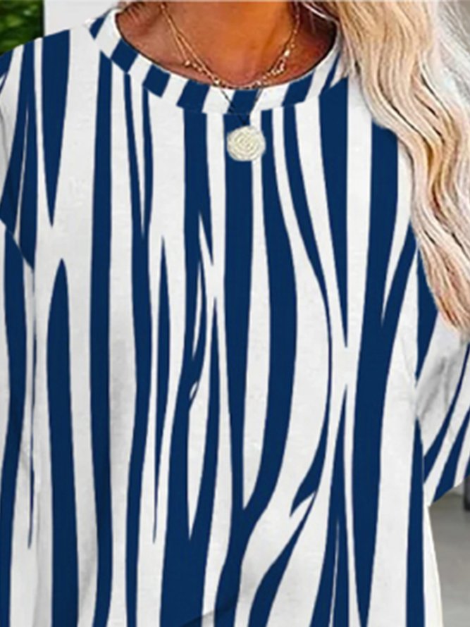 Striped Long Sleeve Crew Neck Plus Size Casual T-Shirt