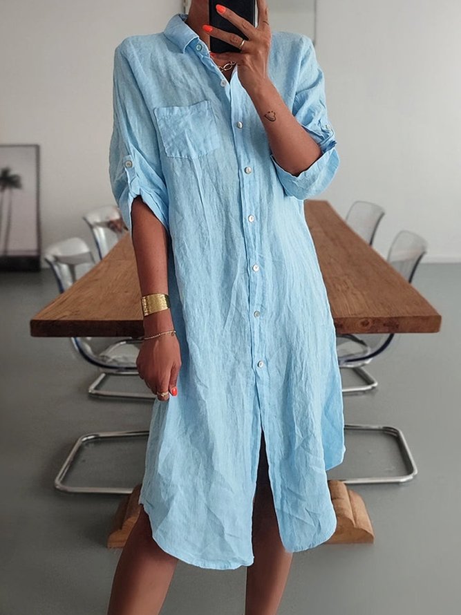 Casual Plain Autumn Lightweight Daily Midi Standard Long sleeve A-Line Dresses for Women