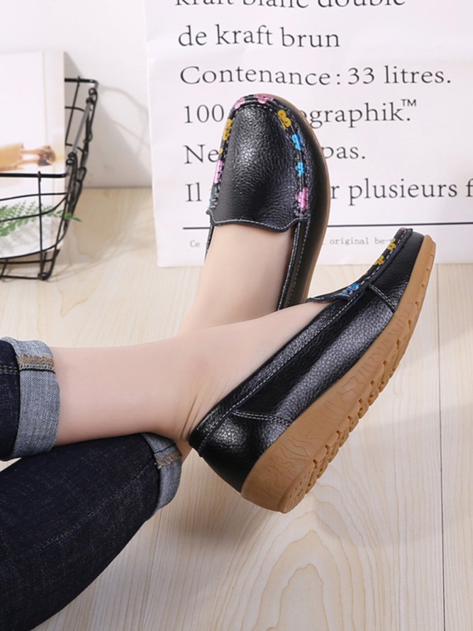 Colorful Flower Print Leather Upper Casual Loafers