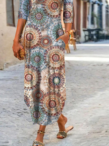 Geometric Casual Autumn Long 1 * Dress Standard Half sleeve Regular Regular Size Dresses for Women