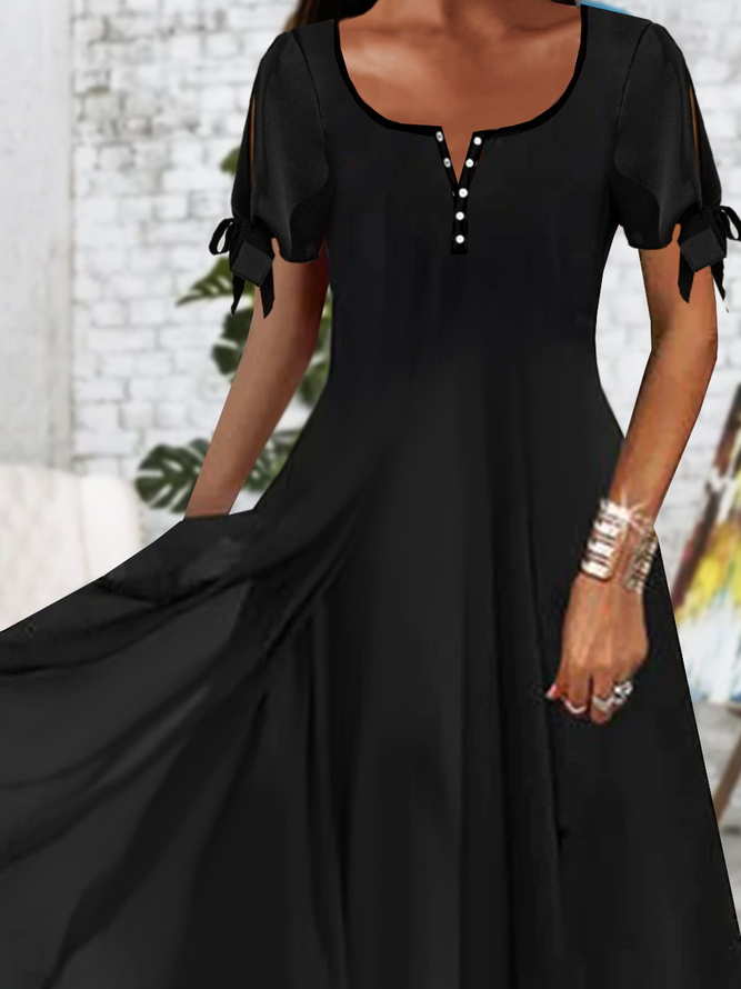 Casual V-neck Lace-up Plain Short Sleeve Dress