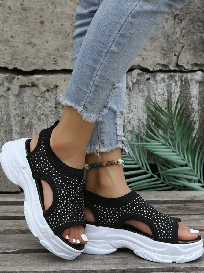 Women Plain Summer Sports Mesh Fabric Fabric Slip On Hot Drilling Sports Sandals EVA Sneakers