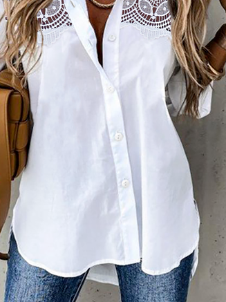 Women Casual Plain Autumn Polyester Daily Long sleeve Regular H-Line Regular Size Tunic Blouse