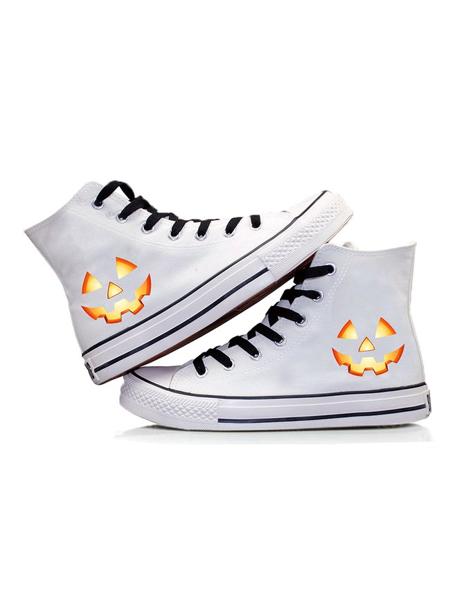 Street All Season Halloween Flat Heel Round Toe Canvas Fabric Lace-Up Non-Slip Sneakers for Women