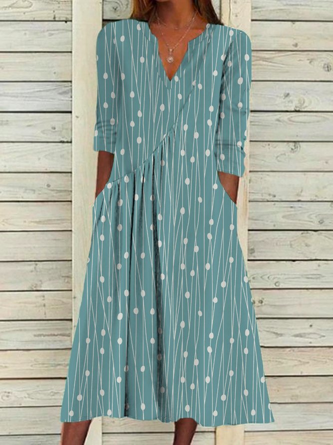 Polka Dots Casual Autumn Polyester Midi Best Sell A-Line Regular Regular Size Dresses for Women