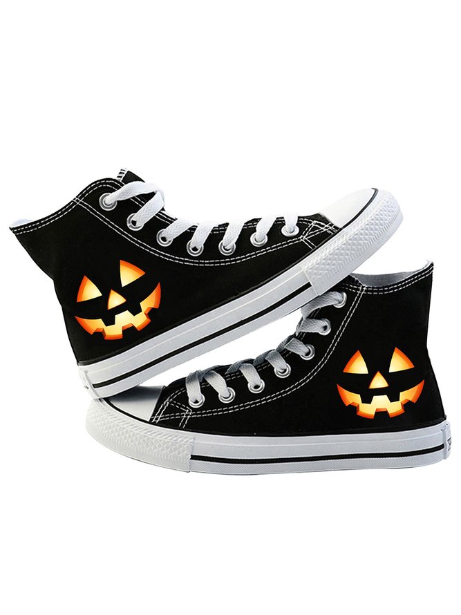 Street All Season Halloween Flat Heel Round Toe Canvas Fabric Lace-Up Non-Slip Sneakers for Women
