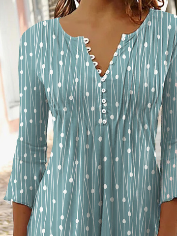 Women's Geometric Casual V-neck Daily Hot List A-Line Top Long Sleeve Henry Collar Polka Dots Stripes Tunic