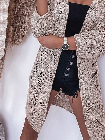 Women Casual Plain Autumn Micro-Elasticity Loose Standard Long sleeve Wool/Knitting Regular Sweater coat