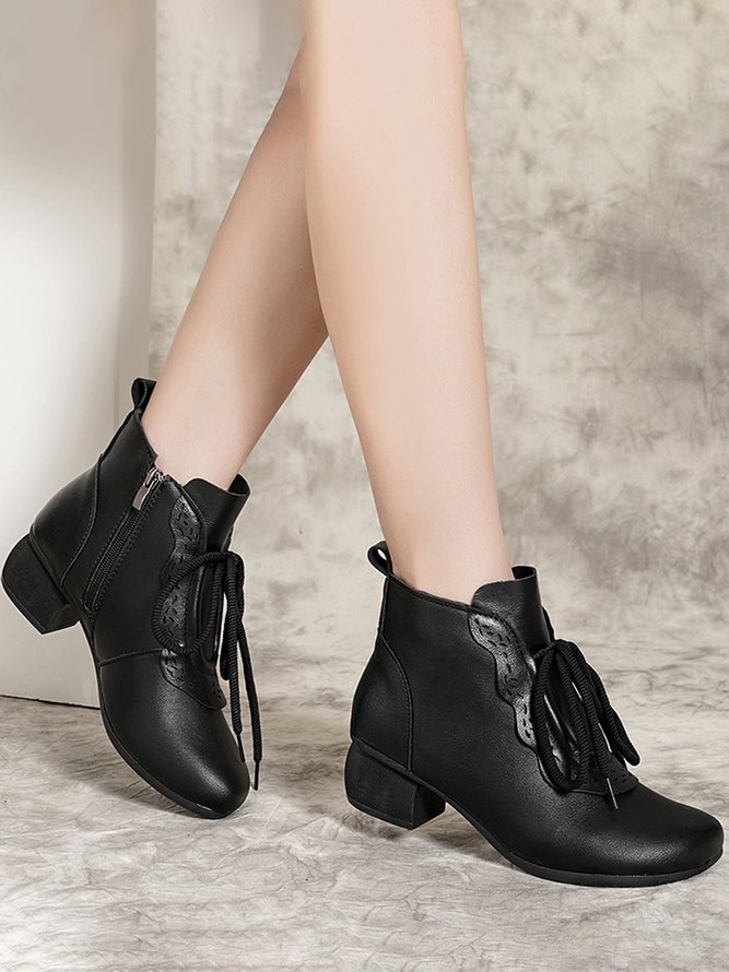 Women Casual Plain All Season Zipper Non-Slip Daily Block Heel Vintage Style Rubber Boots