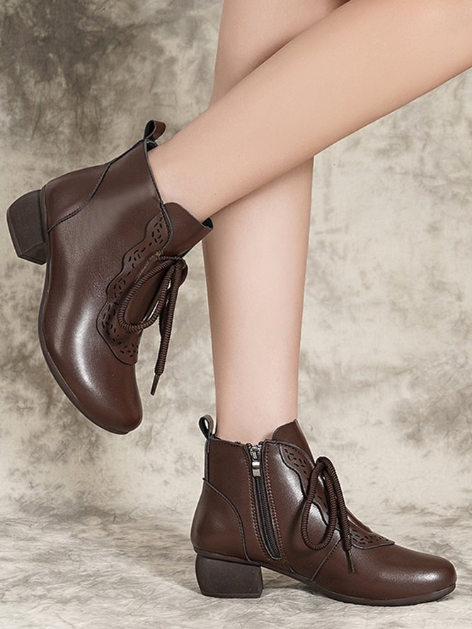 Women Casual Plain All Season Zipper Non-Slip Daily Block Heel Vintage Style Rubber Boots