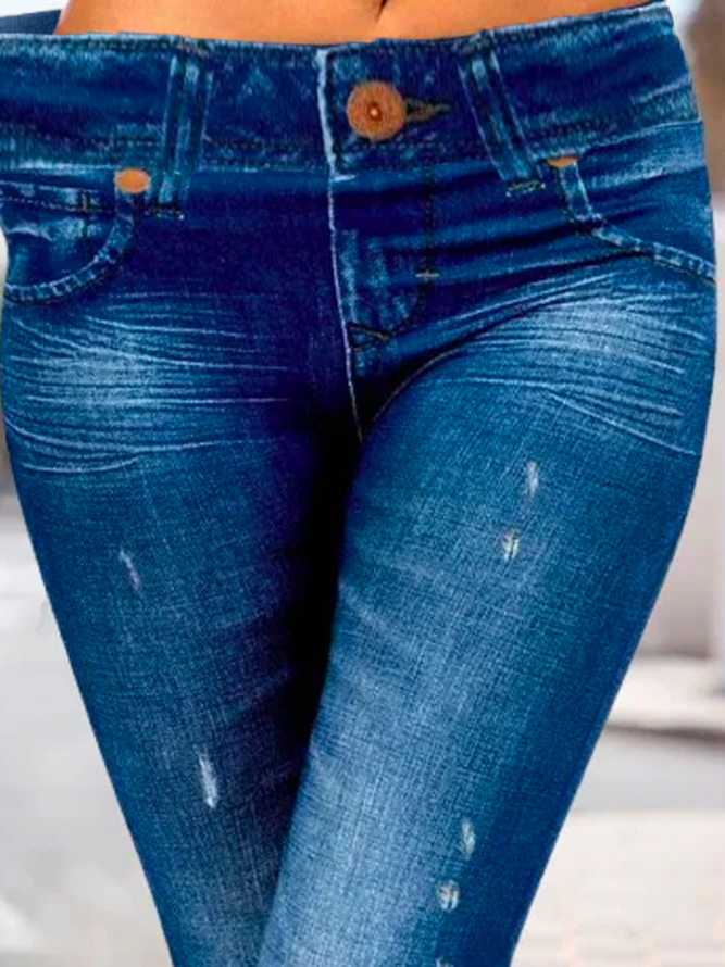 Women Casual Plain Autumn Natural High Elasticity Daily Hot List Long H-Line Jeans
