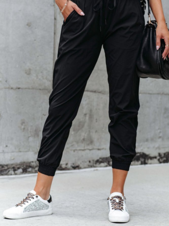 Women Casual Plain Autumn Micro-Elasticity Loose Jersey Ankle Pants Standard H-Line Sweatpants