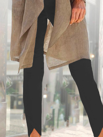 Plain Sports Autumn Polyester Natural High Elasticity Standard Long H-Line Leggings for Women