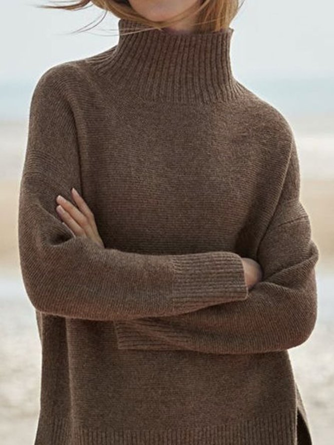 Casual Turtleneck Plain Loose Tunic Sweater Knit Jumper