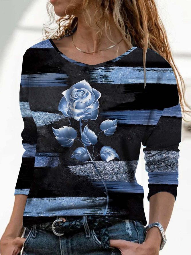 Casual Crew Neck Floral T-Shirt