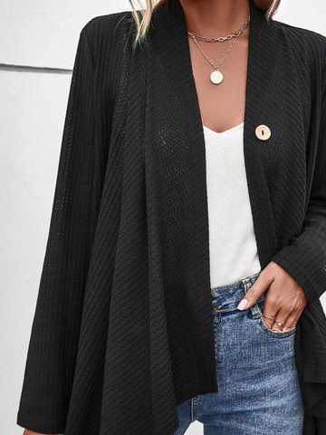 Casual Plain Loose Stitched Button Texture Long Sleeve Cardigan