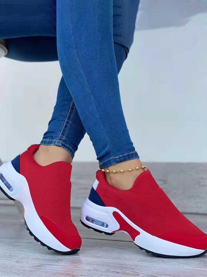 Color Block Sports All Season Split Joint Daily Slip On Low Heel Closed Toe Fabric Sneakers for Women