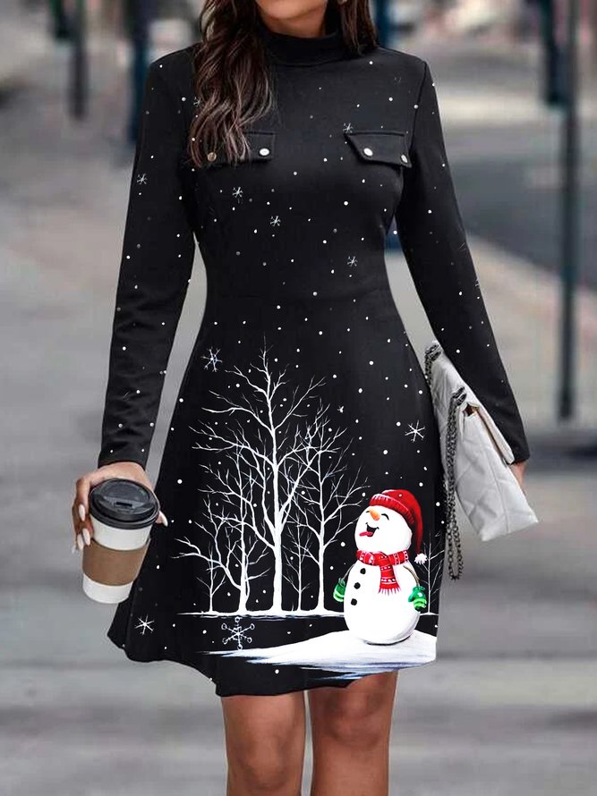 Womens Casual Christmas Dress Daily Black Christmas Dress A-Line Regular High Elasticity Dress