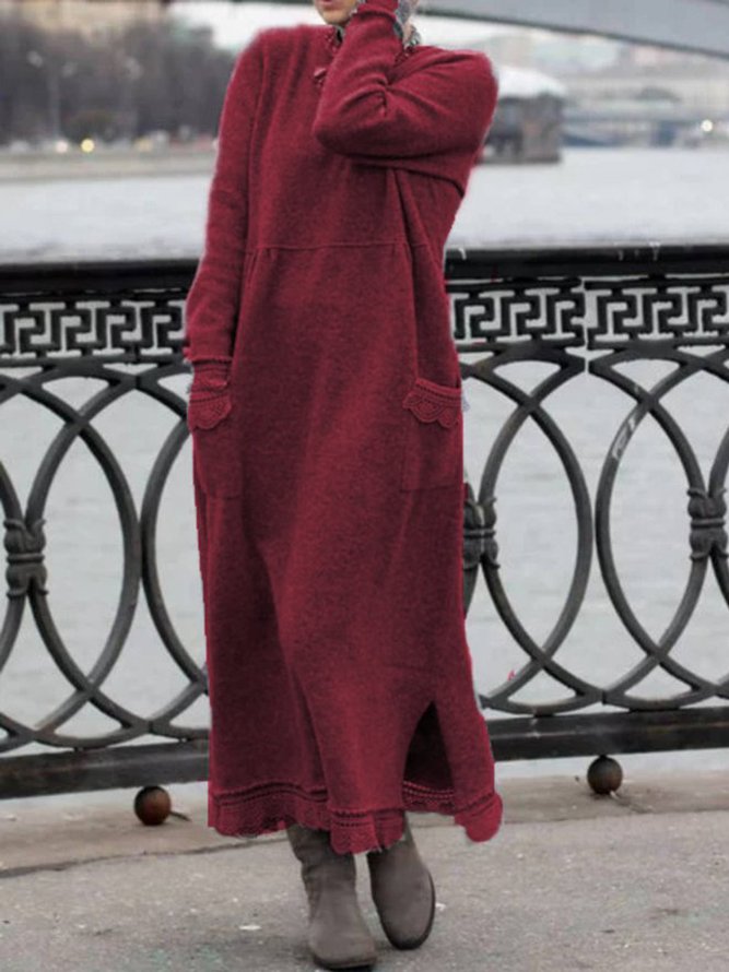 Casual Cotton Long Sleeve Causal Sweater Knitting Dress