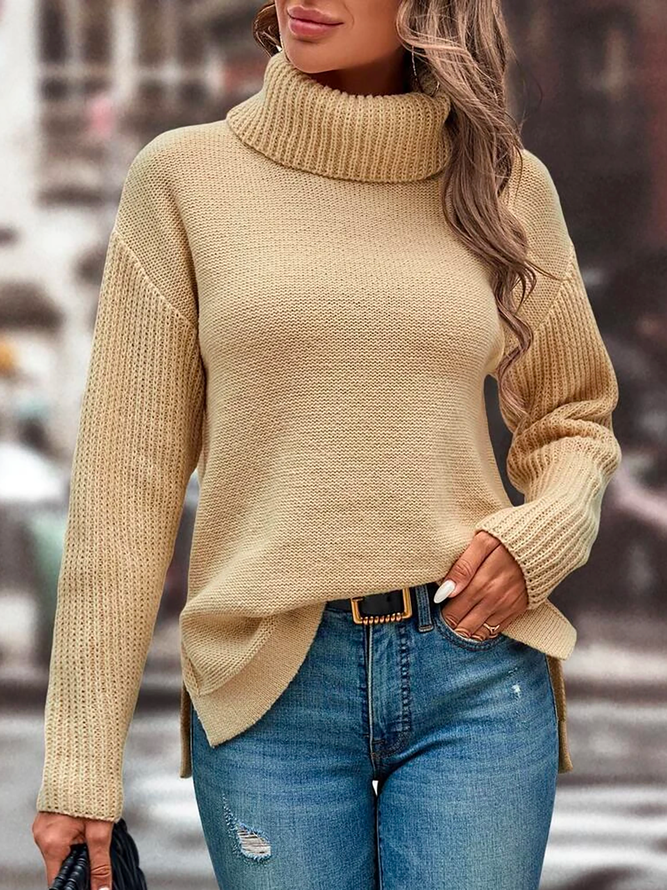 Loose Plain Casual Turtleneck Sweater