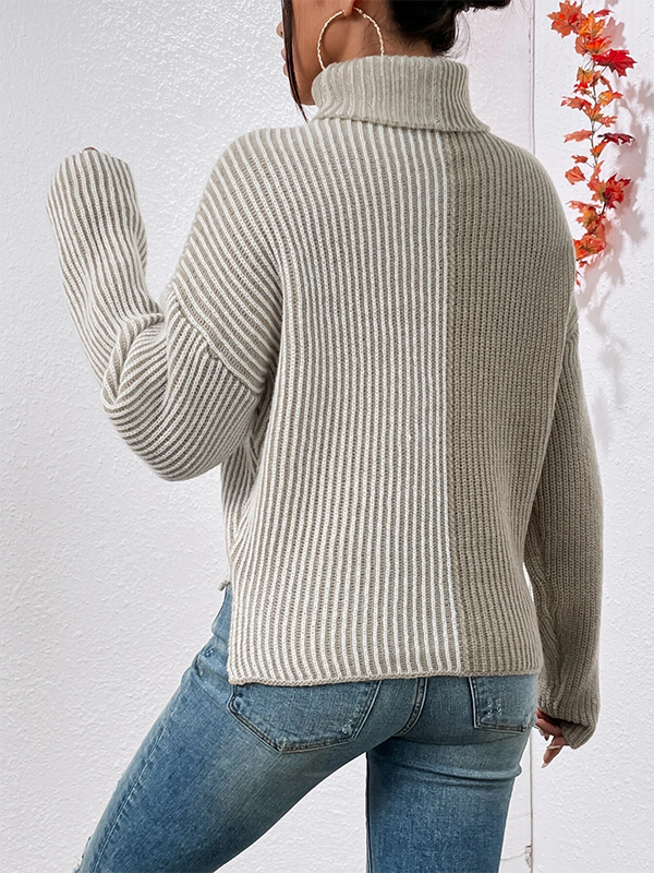 Turtleneck Color Block Casual Loose Sweater