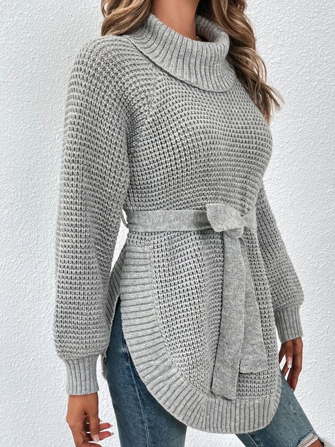 Lace-Up Half Turtleneck Casual Plain Sweater