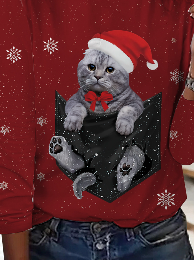 Loose Crew Neck Casual Christmas T-Shirt