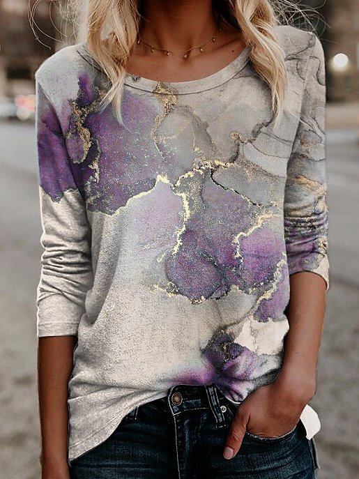 Floral Print Crew Neck Casual Long Sleeve T-Shirt