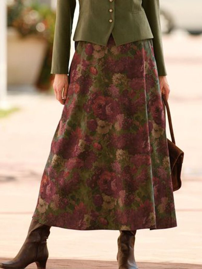 Vintage Loose Floral Jersey Skirt