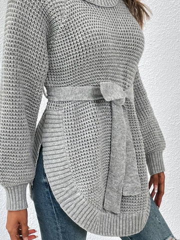 Lace-Up Half Turtleneck Casual Plain Sweater