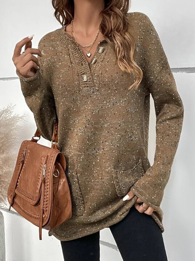 V Neck Knitted Loose Tunic Sweater Knit Jumper