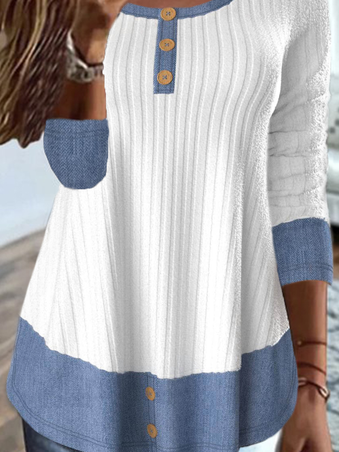 Color Block Crew Neck Casual Jersey T-Shirt TUNIC