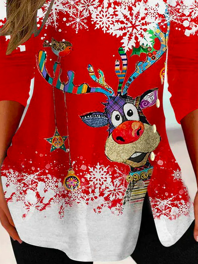 Casual Square Neck Christmas Tunic T-Shirt