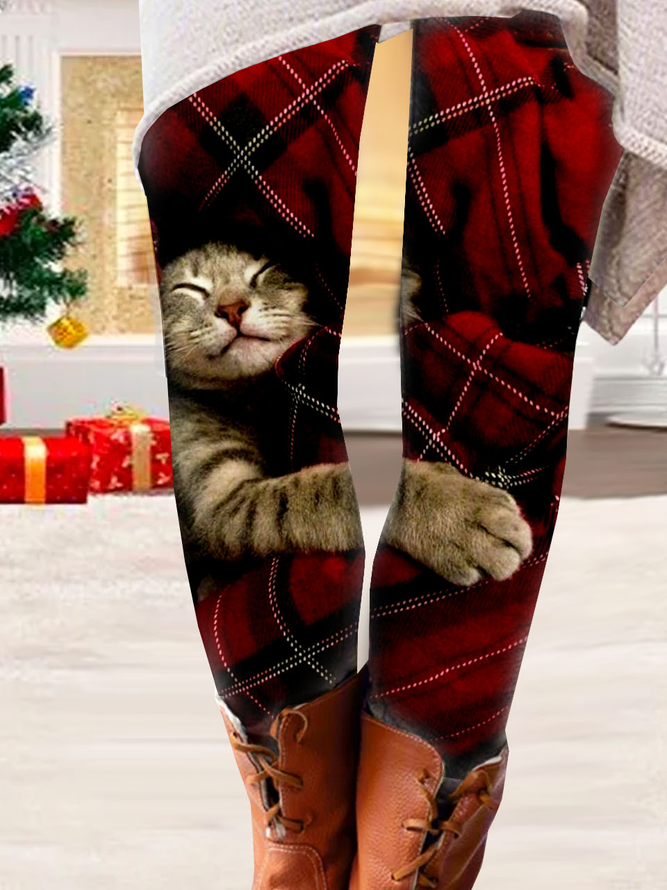 Tight Casual Christmas Cat Printed Legging