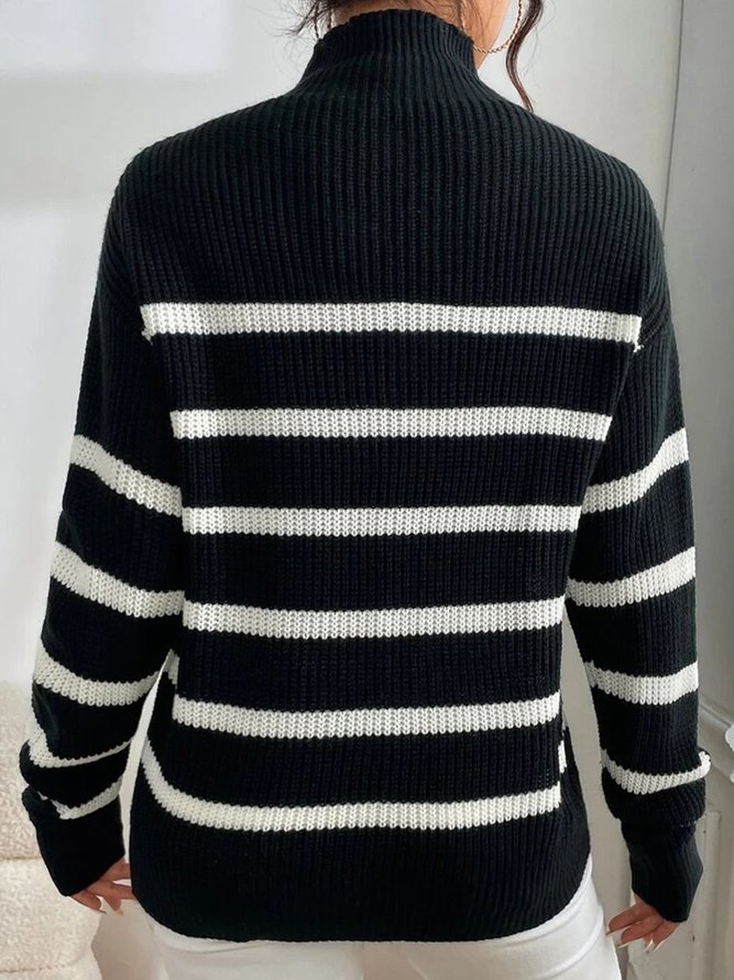 Long Sleeve Color Block Striped Casual Turtleneck Sweater