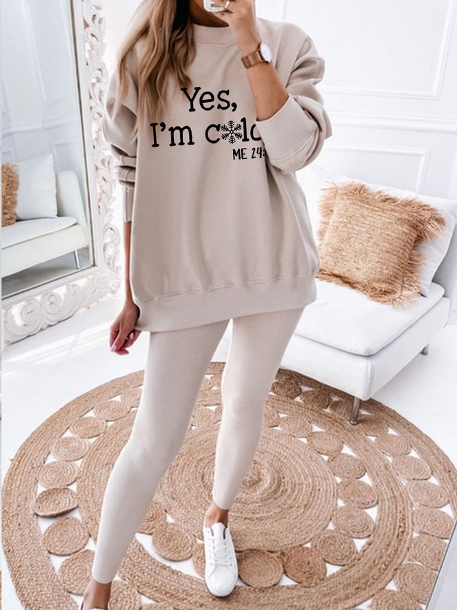 Loose Text Letters Printed Crew Neck Casual Two-Piece Set