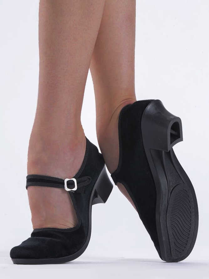 Black Comfortable Soft Block Heel Dance Shoes noracora