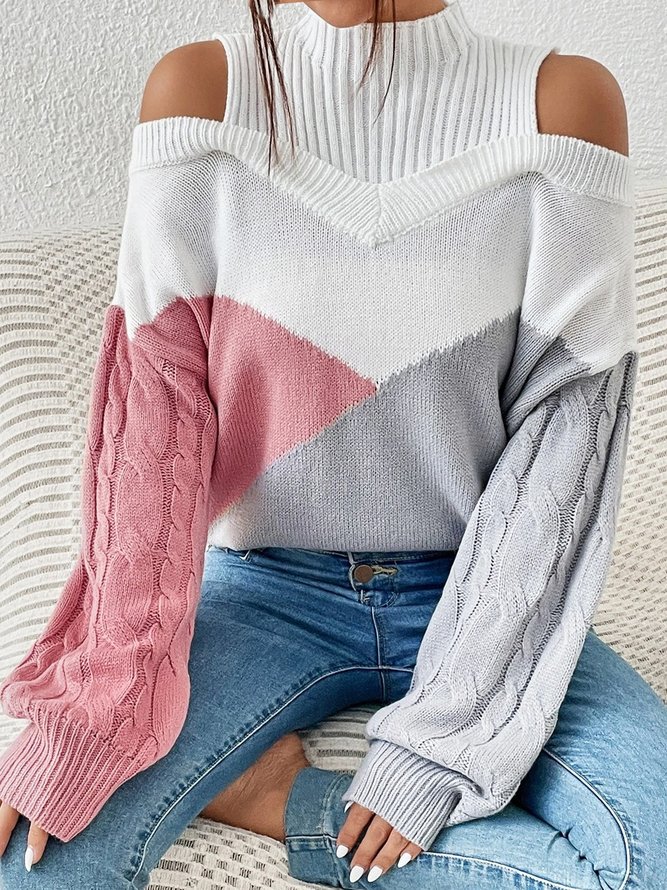 Loose Casual Color Block Half Turtleneck Sweater