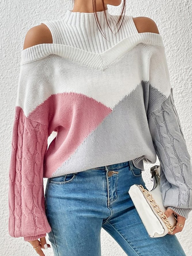 Loose Casual Color Block Half Turtleneck Sweater
