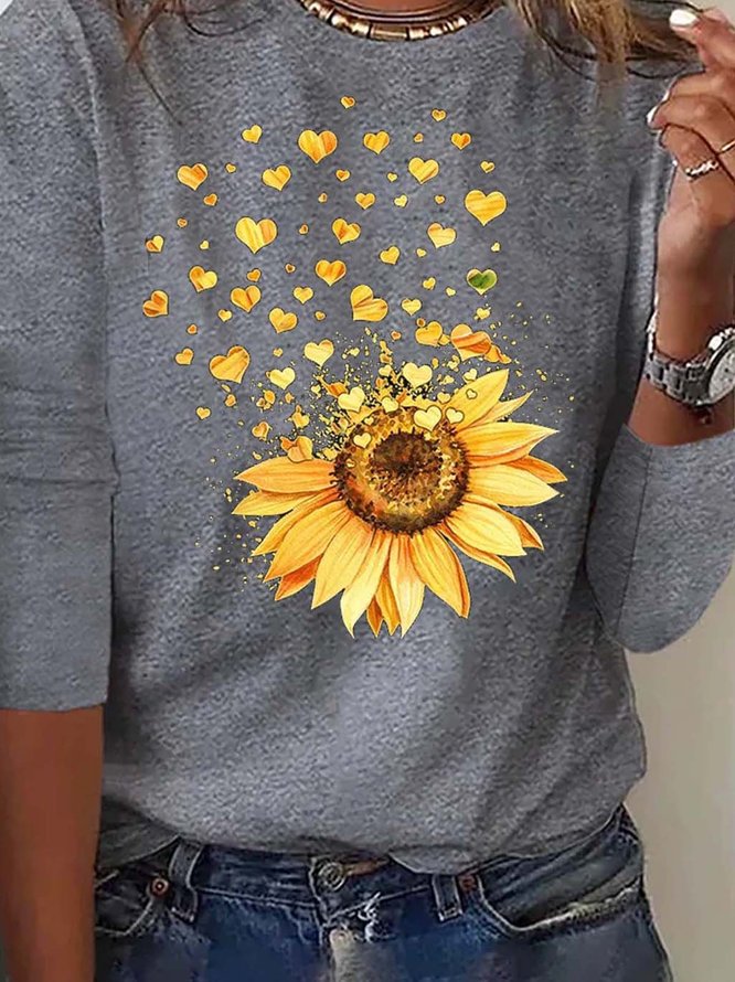 Sunflower Graphic Jersey Casual Loose T-Shirt