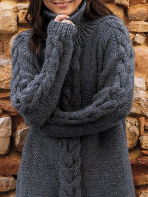 Casual Turtleneck Plain Yarn/Wool Yarn Sweater