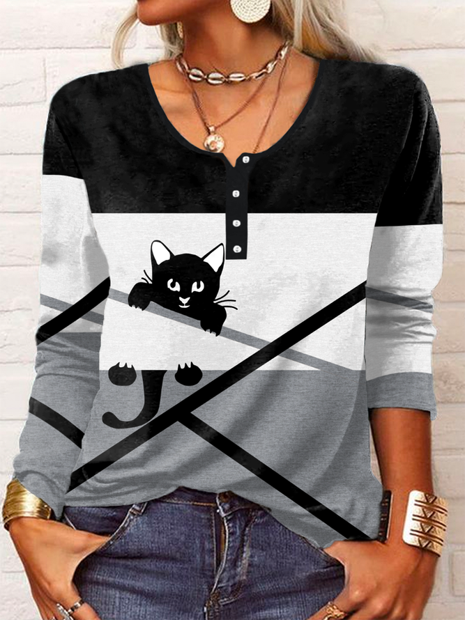 Casual Cat Long Sleeve TShirt noracora