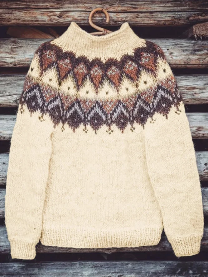 Ethnic Casual Yarn/Wool Yarn Sweater | noracora