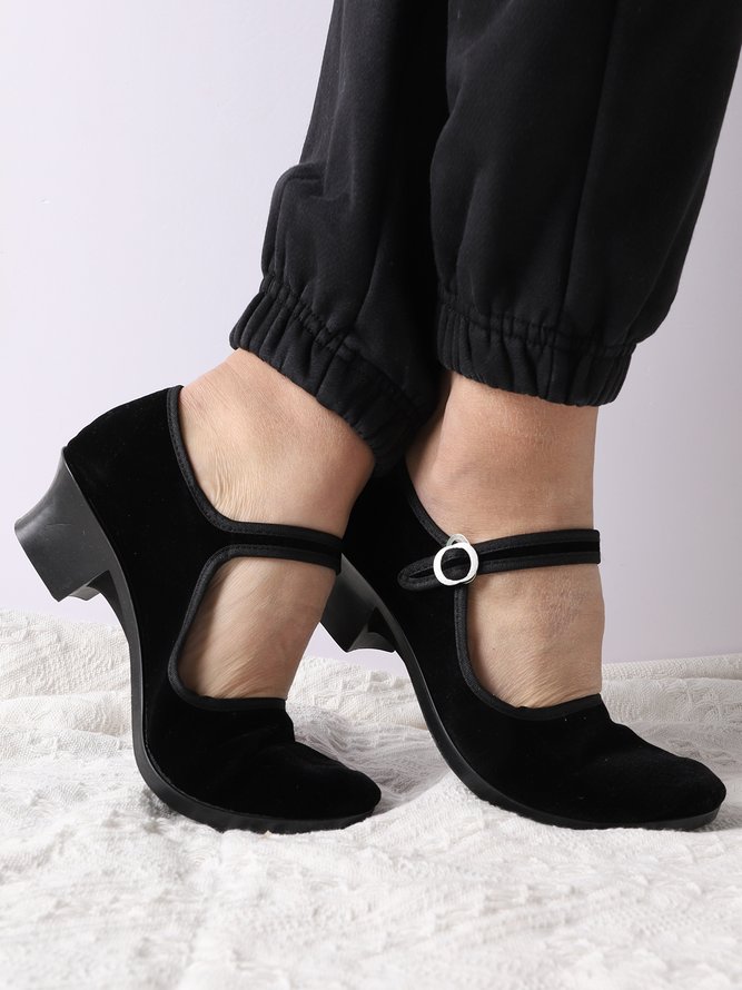 Black Comfortable Soft Block Heel Dance Shoes noracora