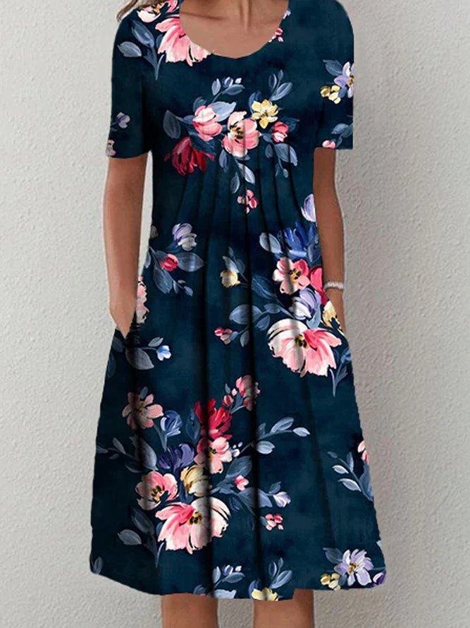 Casual Crew Neck Floral Dress 2023