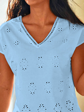 V Neck Vacation Embroidery Top