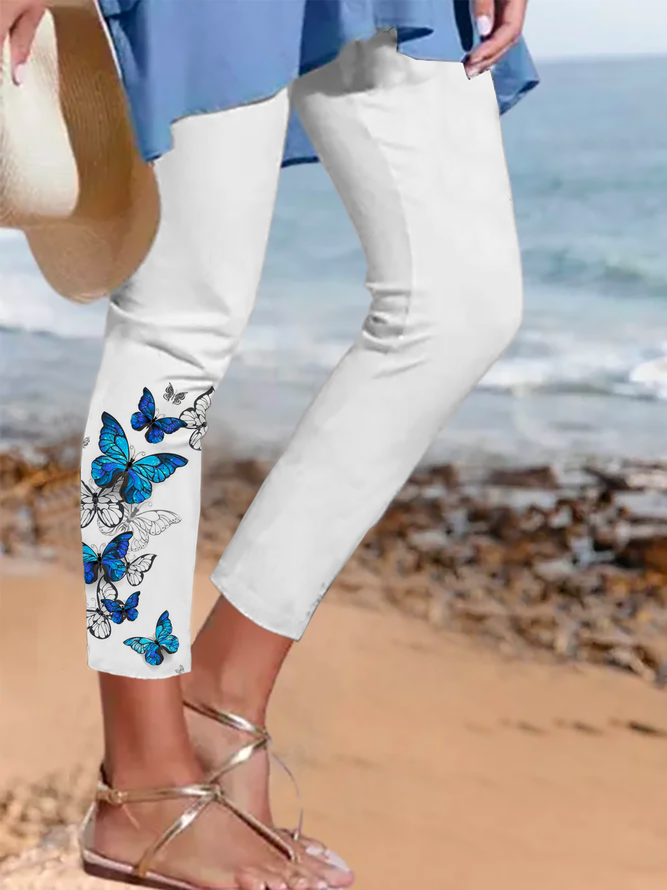 Casual Butterfly Print Skinny Legging